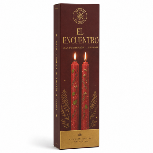 Estuche de El Encuentro, vela de intención de Objetos Kármicos