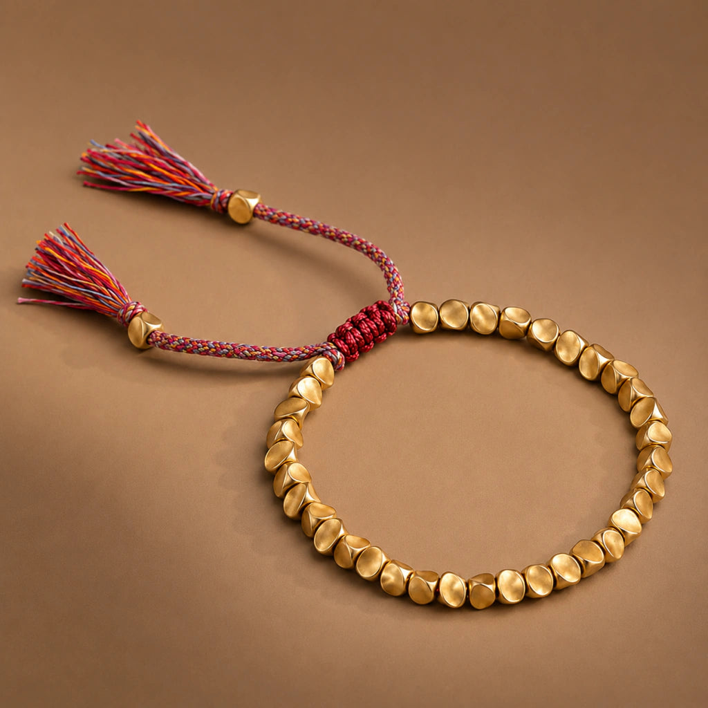 Pulsera Tibetana de la Fortuna, cuentas de cobre auténtico